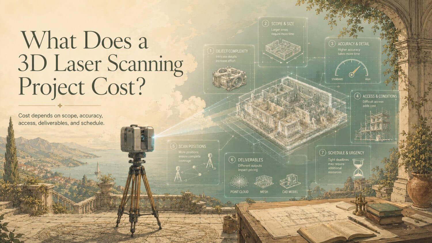 Illustration for the GDS resource article: What Does a 3D Laser Scanning Project Cost? | GDS